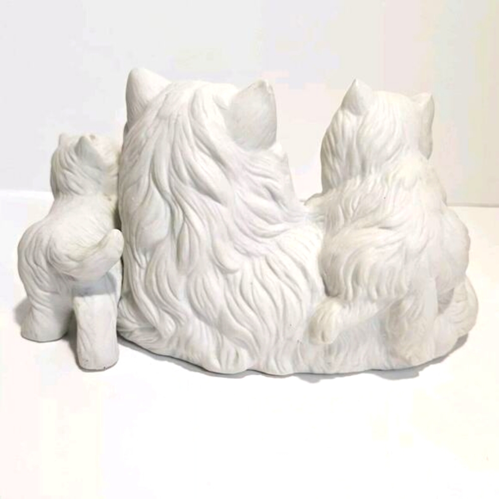 Vintage Homco Mother Cat Two Kittens White Longhair Porcelain Figurine #1412 - Picture 4 of 10
